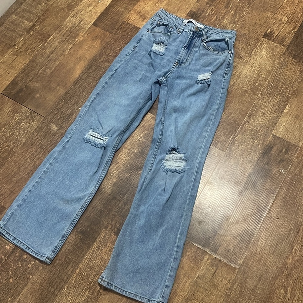 TINSELTOWN High Rise Ripped Straight Leg  Mom Jeans - Picture 2 of 5